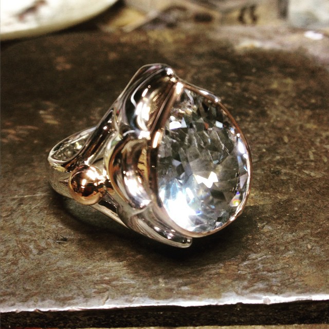 Better photo to come, just a sneak peek at what I just finished!! It's going to be very hard to price and let this one go!!! The most amazing Killiecrankie Diamond, Topaz from Flinders Island off Tasmania. It has just a tinge of ice blue. Set in Rose Gold and Silver.