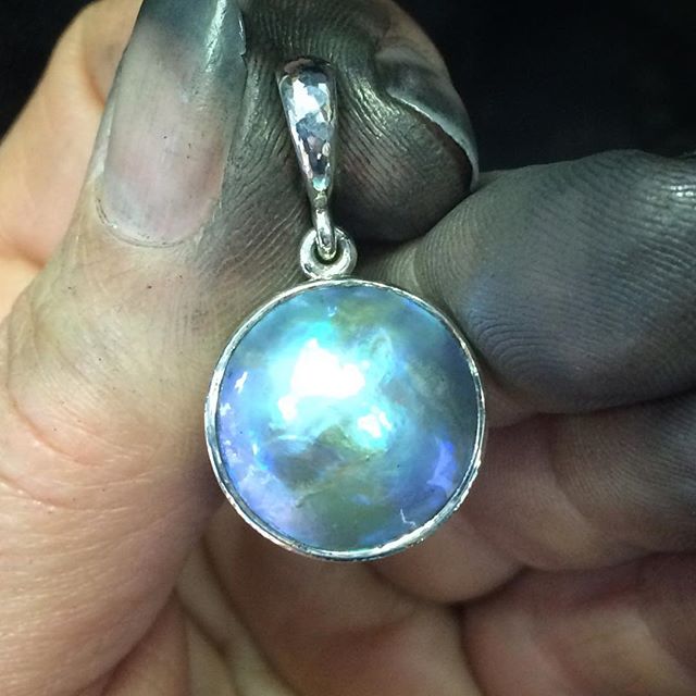 I love Blue Pearls! 17mm Blue Pearl set in White Gold Pendant with open back.