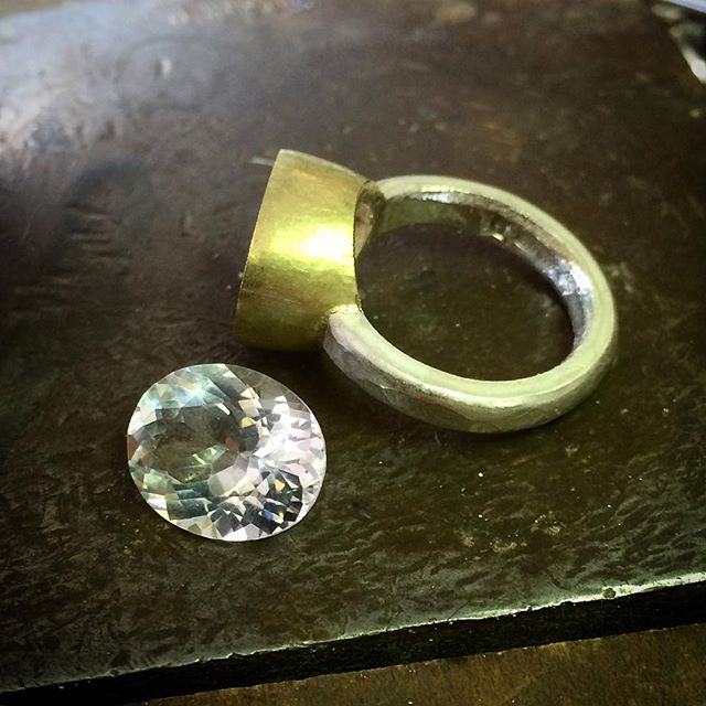 Another Killa:) 11.2 x 14mm, quite a low profile so it will sit nice and low on the finger. Big flashy facets! 9ct yellow gold and sterling silver. It's finish will give hand wrought feel with tool marks intact. Trying to capture the feel of an ancient treasure discarded by the sea.