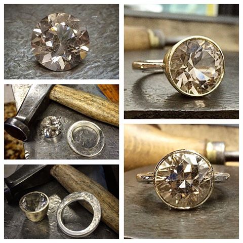 Finished! Stunning hand cut Rutile Quartz. In a setting of 9ct Yellow Gold chosen for its soft colour with a chunky knife edge style Sterling Silver band with tool marks intact. High Polish on the gold.