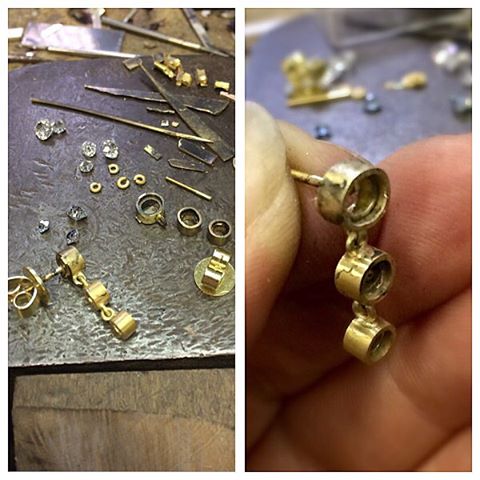 Taking shape! 18ct recycled heirloom gold and antique diamond earrings, a custom remodel.