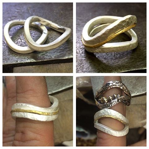 Working on this custom mixed metals ring for the loveliest client! It's based on one I made for a exhibition. Each one comes out different and unique in its own way. Here I have added the rose gold to the silver bands with more gold details to come soon.