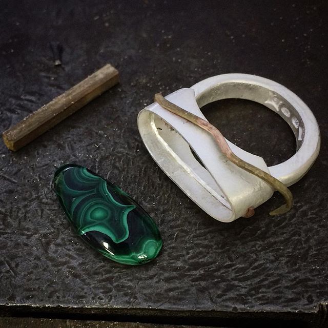 Another piece nearly finished. Lovely little malachite from Queensland I've had for years! I didn't cut this one but look forward to doing some when I get the material. Currently soldering on a beaten gold wire.