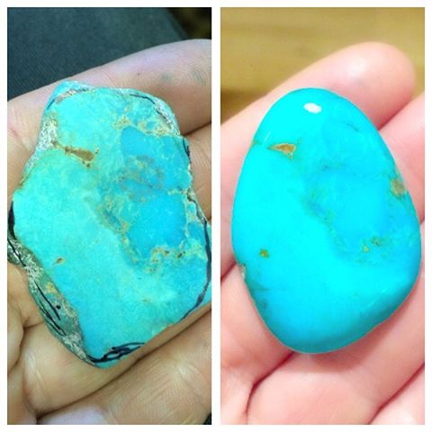 Totally in love with my Turquoise! I've had the slice of uncut for over a decade and finally got to cut it:) kept the shape as close to the uncut as possible making the most of the stone size. I'm keeping this one