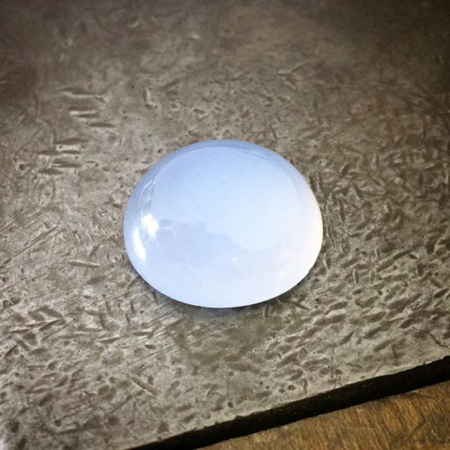 I'm in love with this natural Blue Chalcedony I made this cab from a chunk of rough and I'm really happy with the polish! It's going to be in a chunky ring I think!