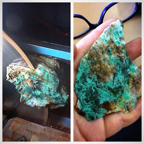 Soooooo exciting to cut open a cool rock and find out it's awesome inside!! First day back at the Hobart Lapidary Club for 2017 @laurenharrisjewellery