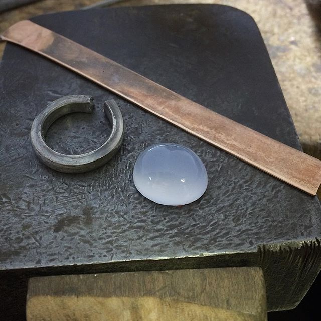 Working on finishing a custom order today but here is s sneak peek at something I started last year and look forward to finishing next!! Blue Chalcedony I cut. Rose gold and silver ring.