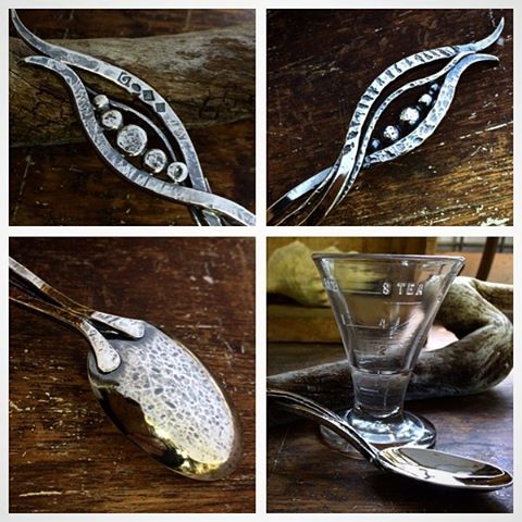 More details of the teaspoon. Hallmarks, fossil prints, the back of the spoon part showing the hammer marks I kept and how I attached the stem. And the vintage glass measuring cup I used to get an actual metric teaspoon