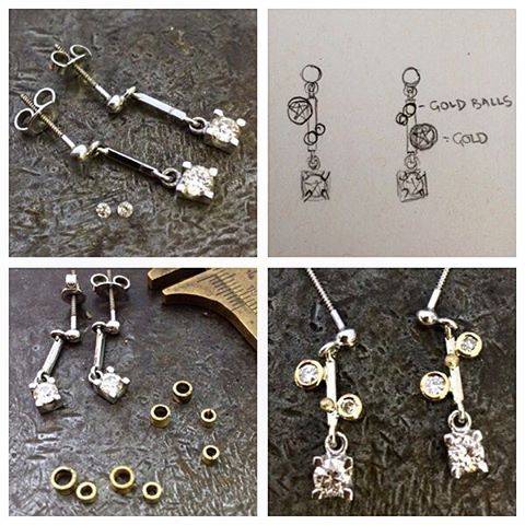 Gosh I forgot to put these up! My clients old white gold diamond earrings got jazzed up with some recycled 18ct Yellow gold and extra diamonds left over from some heirloom jewellery. So much fun doing these!