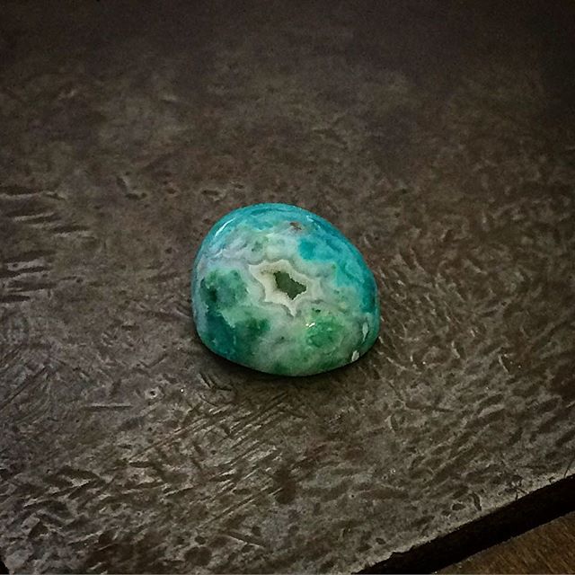 A natural Druzy lined crevice in Australian Chrysocolla. In real life you can see all the tiny crystals inside sparkling!