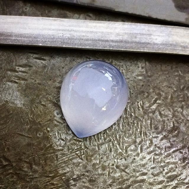 Couldn't be happier with this blue chalcedony teardrop I cut today!!  It's the first time I've cut anything to specific measurements. It's for a custom order. Beautiful stone!! Managed to find a section with no visible inclusions! Yay!!