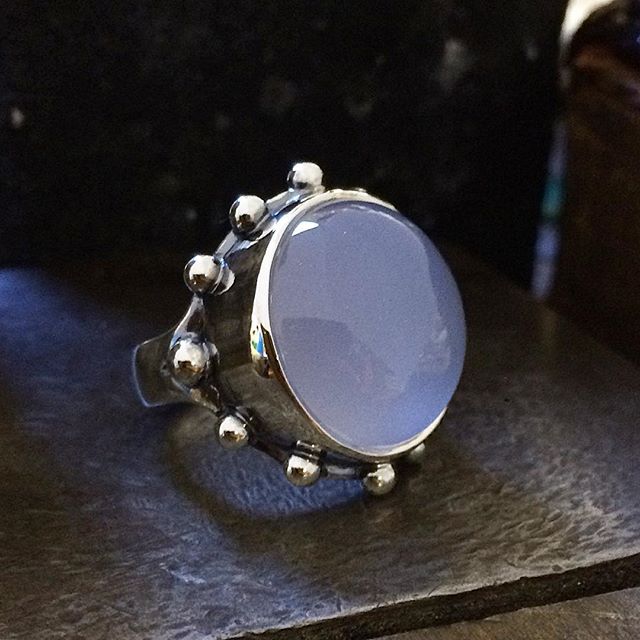 Sooooooooooo in love with this massive natural Blue Chalcedony ring! All finished! Another piece I cabbed from rough stone. What a journey it was making this ring! May not look complicated but it was so fiddly! Totally worth it