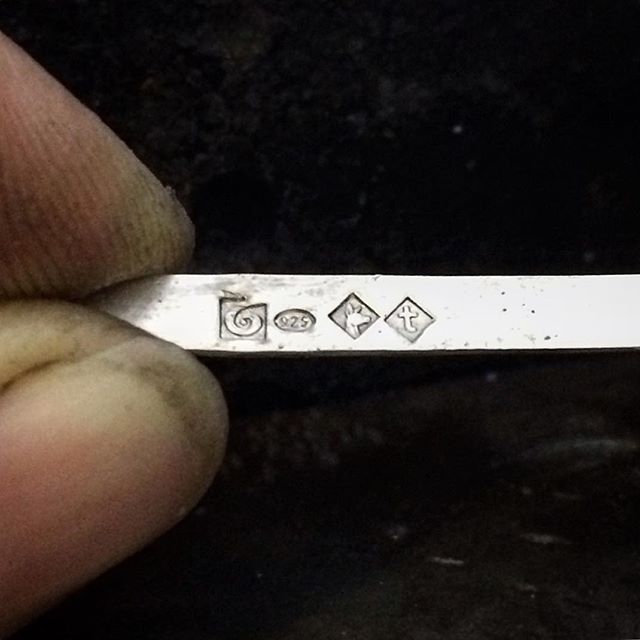 Soon to be a tiny hallmark plate to fit into the back of a pendant. My makers mark, 925 Sterling Silver metal purity stamp, the diamond kangaroo head stamp for being a fellow member of the Gold and Silversmiths Guild of Australia and finally a little t in a diamond which is the date stamp for 2018. This is the first of my pieces for the year with the t