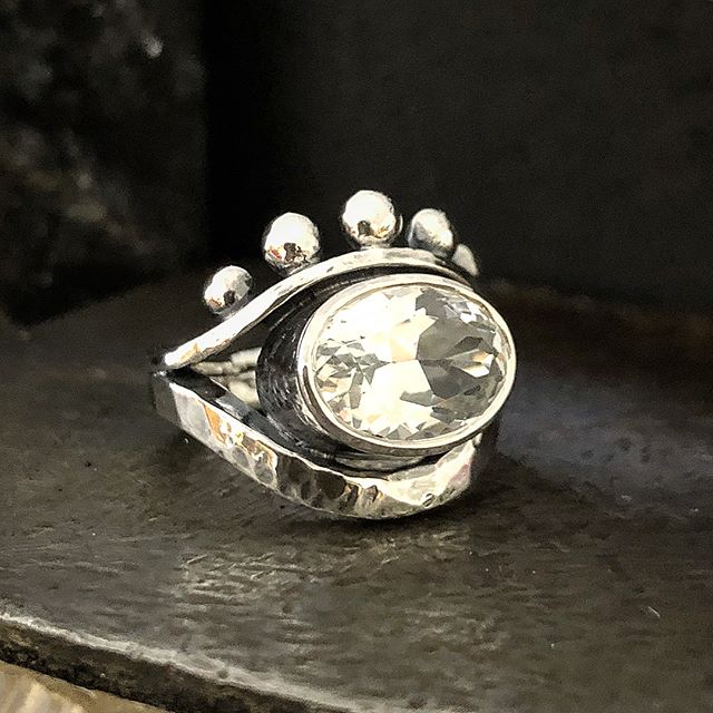 Crystal clear Topaz/Killiecrankie Diamond from Flinders Island, Tasmania set in Blackened Sterling Silver. Reminds me of an eye! I really love how this piece came out:)