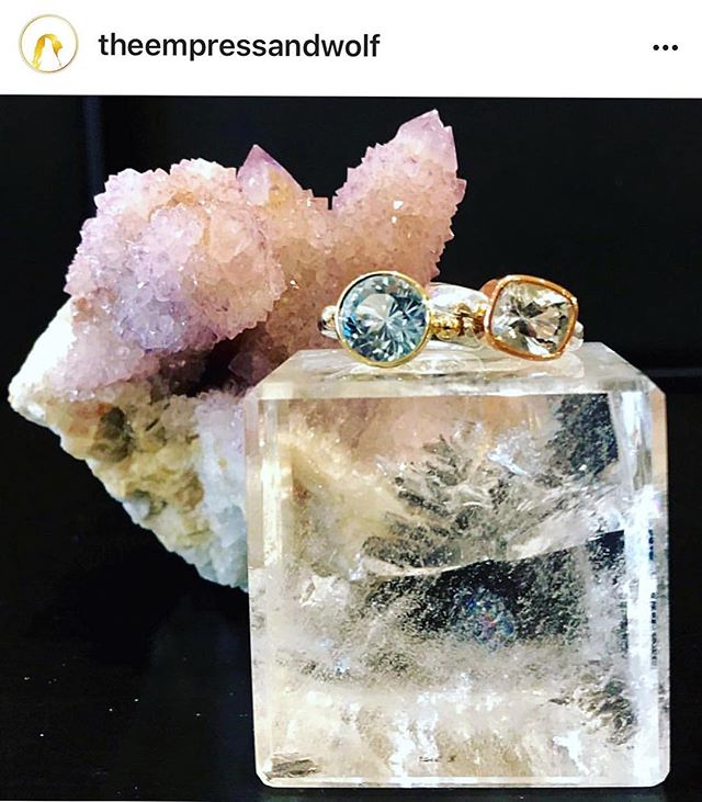 Reposting another stunning photo  by @theempressandwolf an amazing and inspiring Gallery in Daylesford, Victoria. These are two of my latest rings displayed with some beautiful crystal specimens also available @theempressandwolf @laurenharrisjewellery