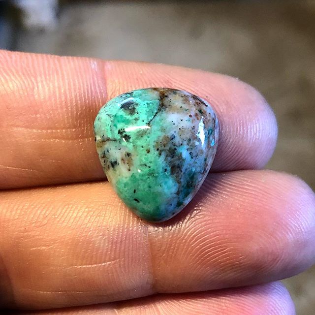 I love this Aussie Malachite and Jasper I had the joy of cutting. It’s such a nice hard stone that takes a beautiful high polish. I have set three in rings including a massive oval one I just had to keep and I wear it nearly every day! It’s kind of a jade to mint green.