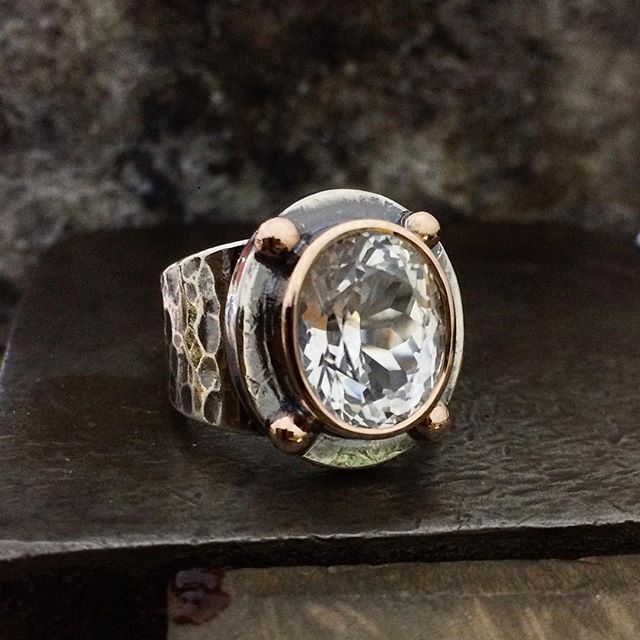 Stunning Tassie Topaz set in rose gold and silver. Beaten and blackened. For sale @theempressandwolf  in Daylesford.